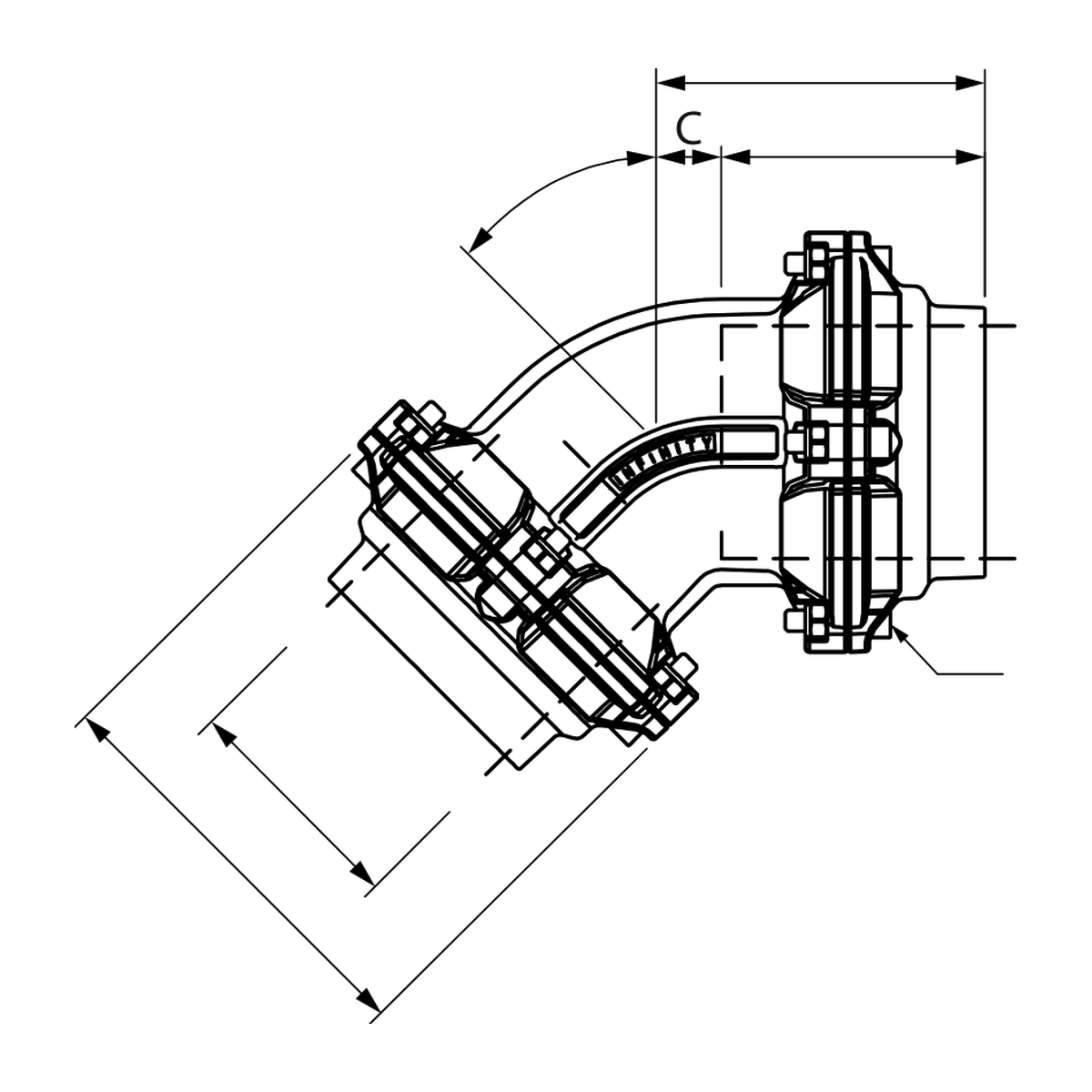 Måltegning for Vinkel 45° fra Aignep Infinity-systemet