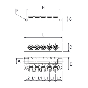 Manifold 5x – teknisk tegning, Aignep Serie 50.000