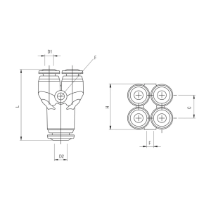 Y-manifold 1-4 – teknisk tegning, Aignep Serie 55.000