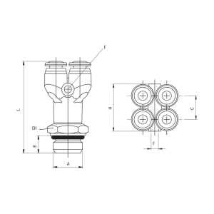Y-manifold 1-4 – teknisk tegning, Aignep Serie 55.000