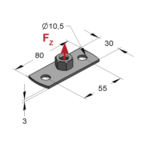 Teknisk tegning af grundflange 80 × 30 × 3 mm – MEFA grundplade type 0