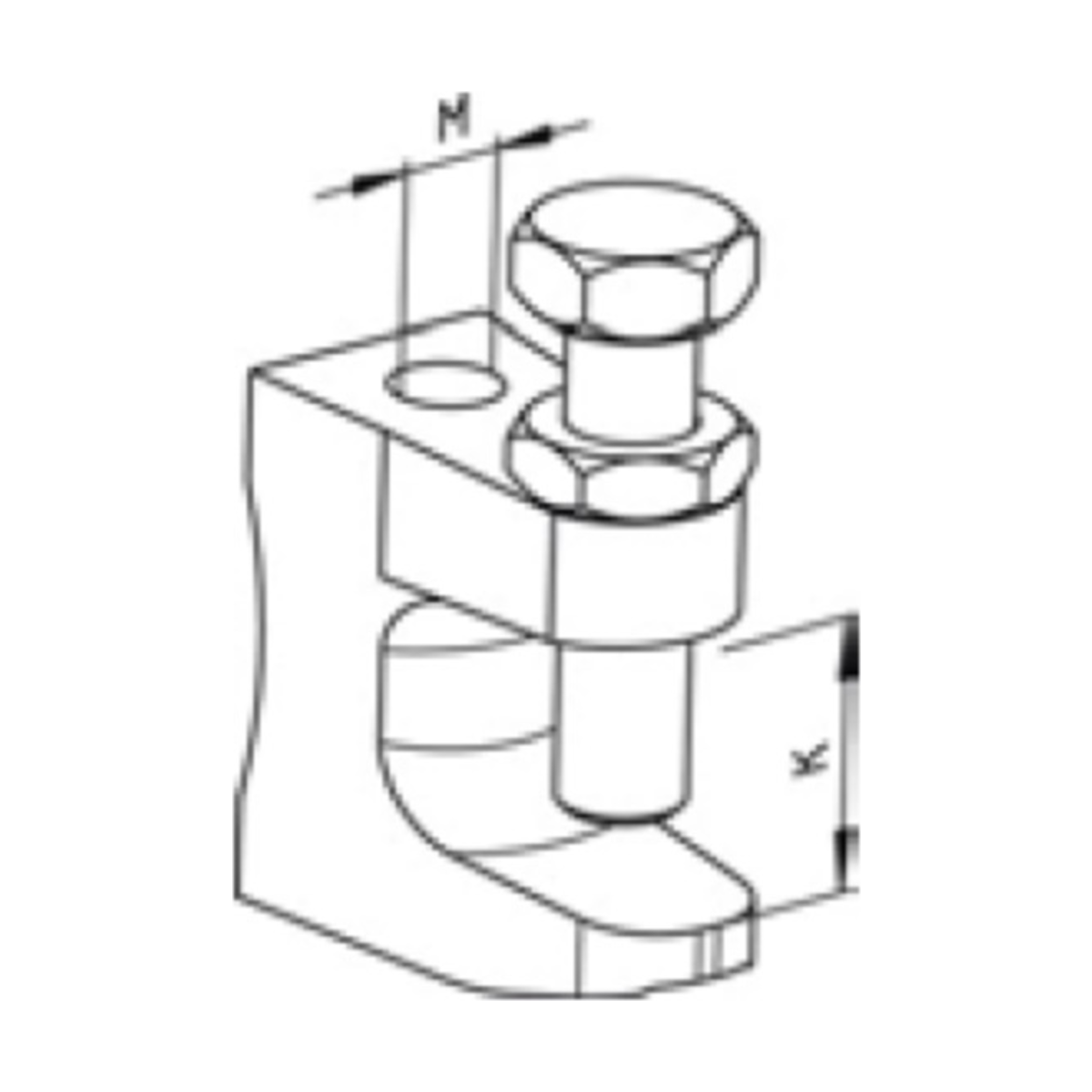 Teknisk tegning af TCS bjælkeklemme M8–M10 med mål M og K (OPH116151)